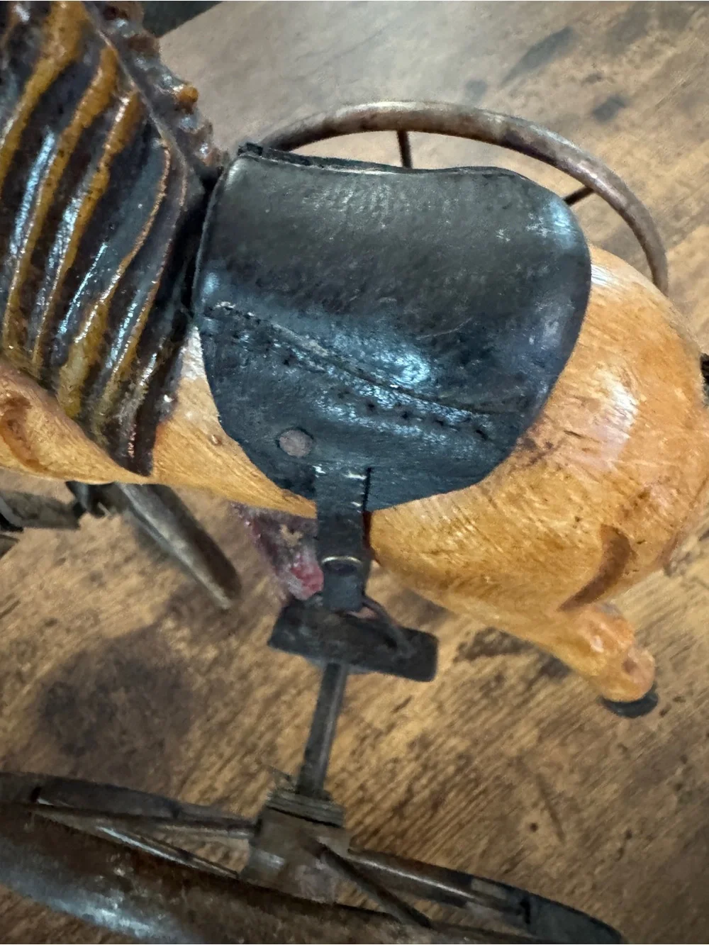 Antique Hand-Carved Wooden Horse Toy - Brown and Black- Amazing Details!